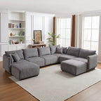 Canapé sectionnel modulaire en velours côtelé 8 places avec pouf