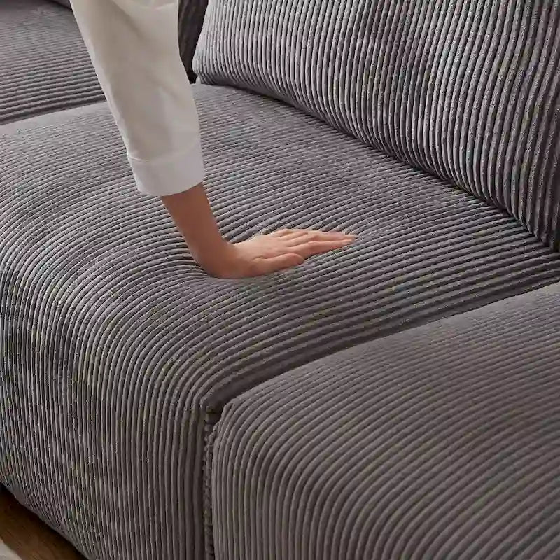 Canapé sectionnel modulaire en velours côtelé 8 places avec pouf