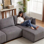 Canapé sectionnel modulaire en velours côtelé 8 places avec pouf