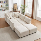 Canapé sectionnel modulaire en velours côtelé 8 places avec pouf