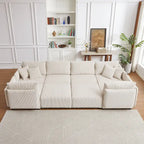 Canapé sectionnel modulaire en velours côtelé 8 places avec pouf