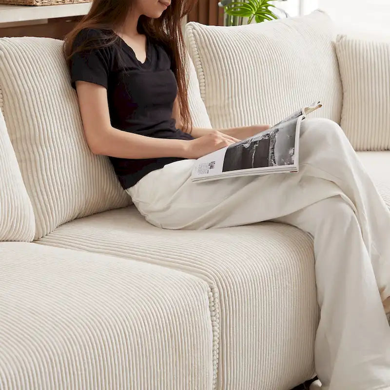 Canapé sectionnel modulaire en velours côtelé 8 places avec pouf