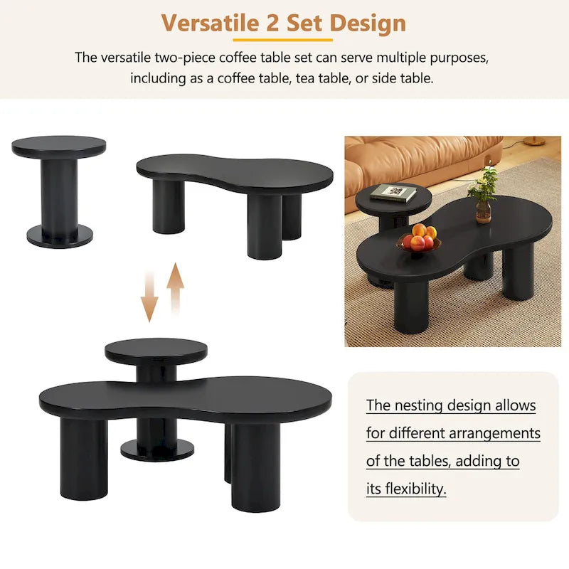 Table basse nuage avec petite table d'appoint ronde