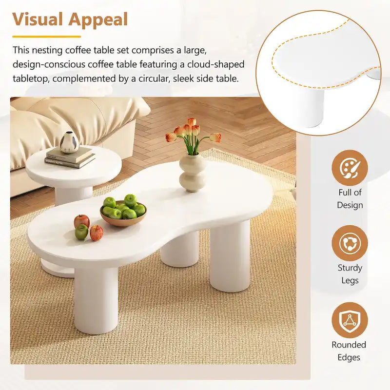 Table basse nuage avec petite table d'appoint ronde