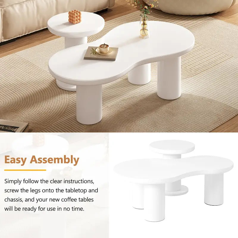 Table basse nuage avec petite table d'appoint ronde
