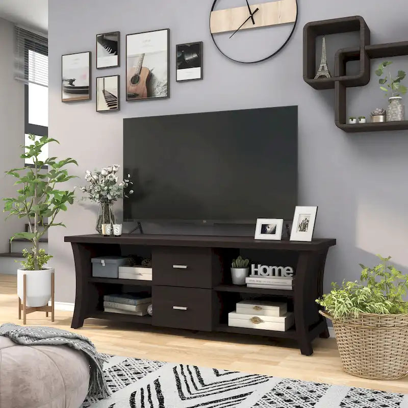 Lynarra Contemporary 2-Drawer TV Console with Open Shelving by Furniture of America