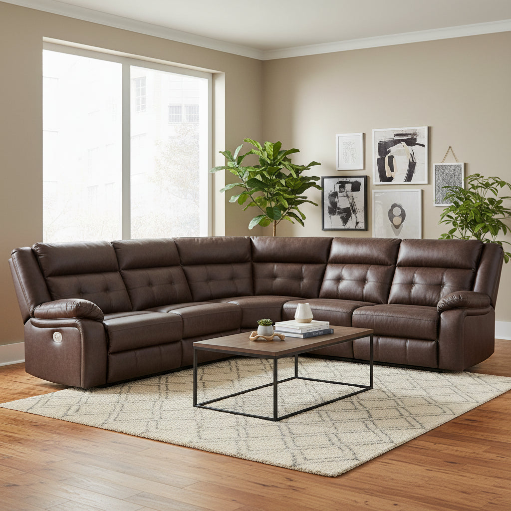 Signature Design by Ashley Punch Up Dark Brown 4-Piece Power Reclining Sectional - 107W x 75D x 41H
