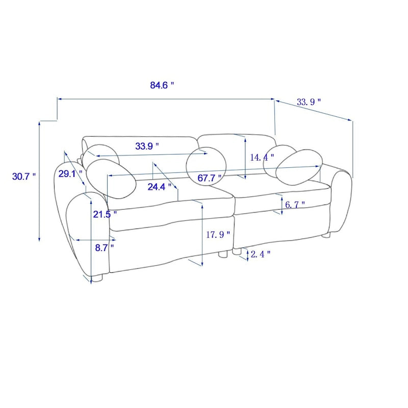 Canapé 3 places en velours côtelé 84,4 avec structure en bois massif et coussins confortables