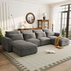 Canapé d'angle modulaire en U avec deux poufs