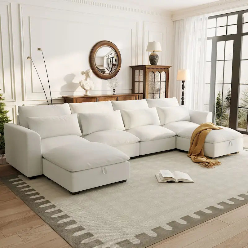 Canapé d'angle modulaire en U avec deux poufs