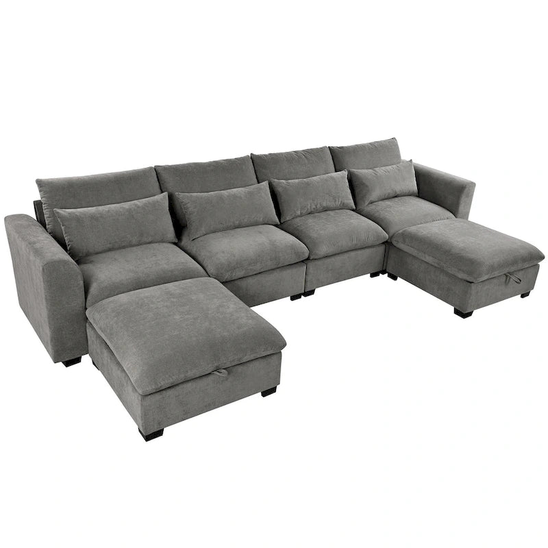 Canapé d'angle modulaire en U avec deux poufs
