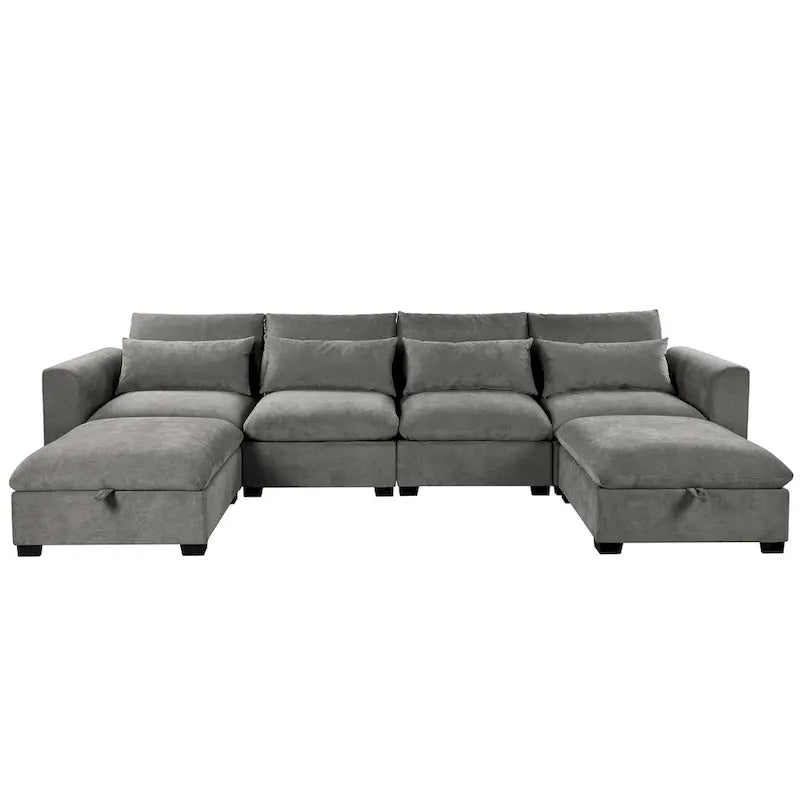 Canapé d'angle modulaire en U avec deux poufs