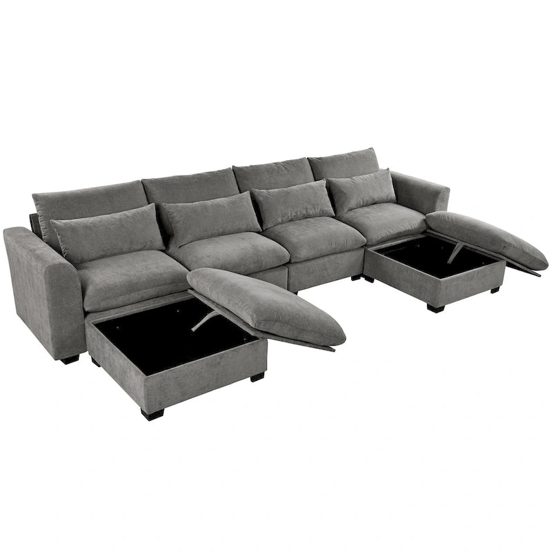 Canapé d'angle modulaire en U avec deux poufs