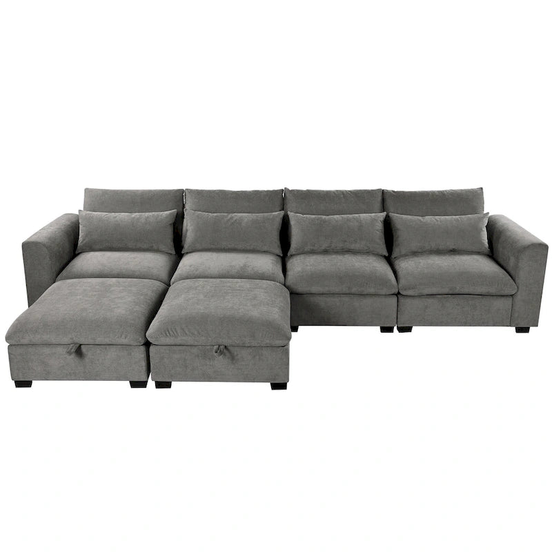 Canapé d'angle modulaire en U avec deux poufs