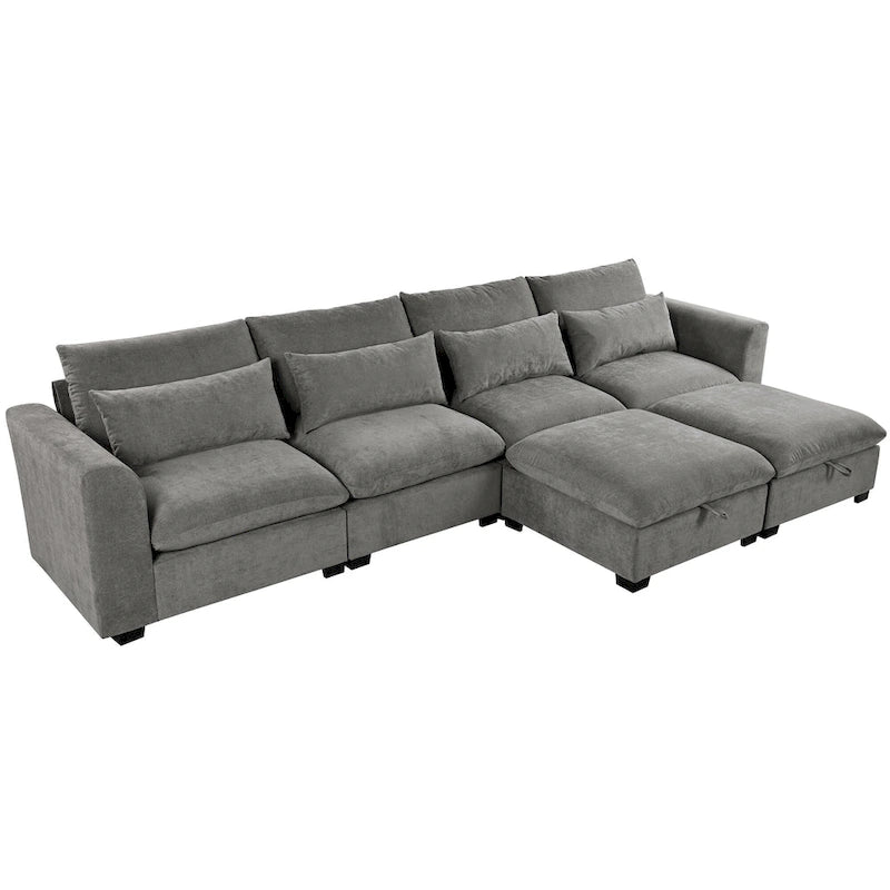 Canapé d'angle modulaire en U avec deux poufs