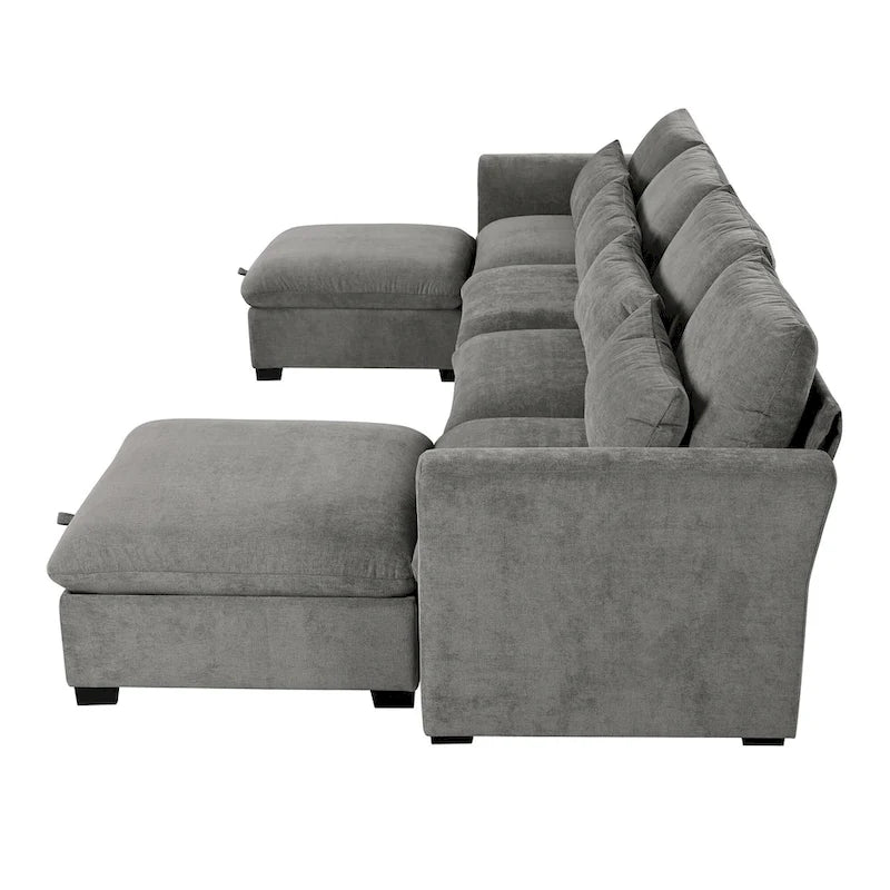 Canapé d'angle modulaire en U avec deux poufs