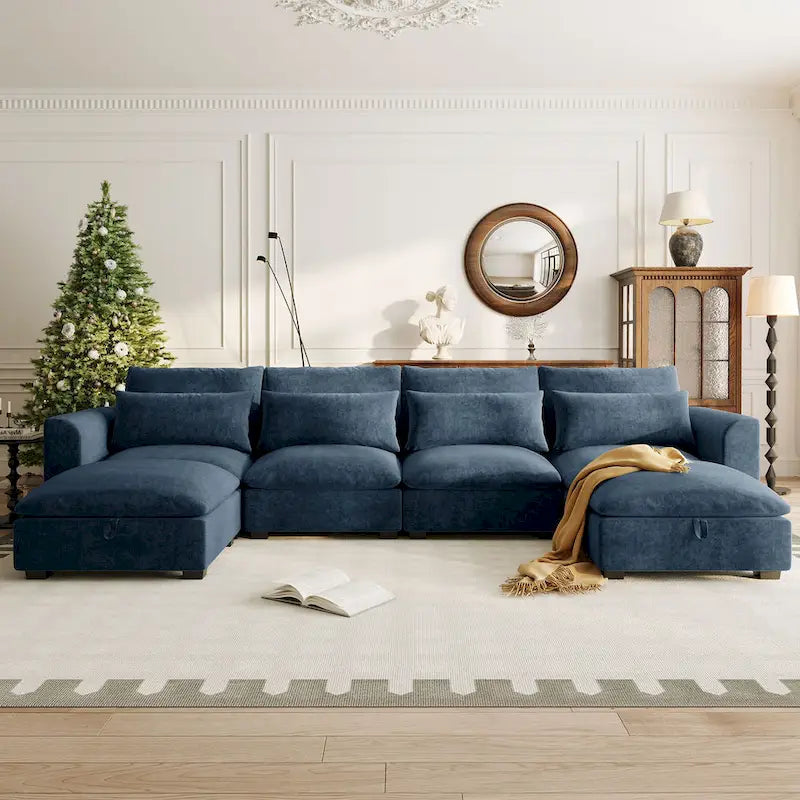 Canapé d'angle modulaire en U avec deux poufs