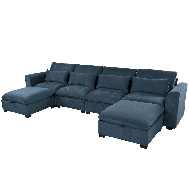 Canapé d'angle modulaire en U avec deux poufs