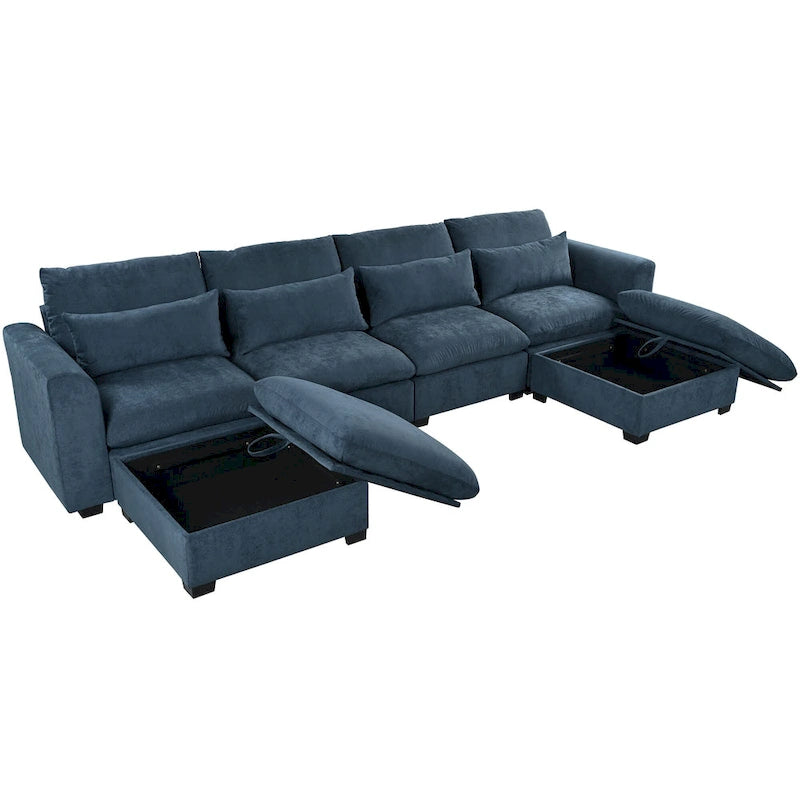 Canapé d'angle modulaire en U avec deux poufs