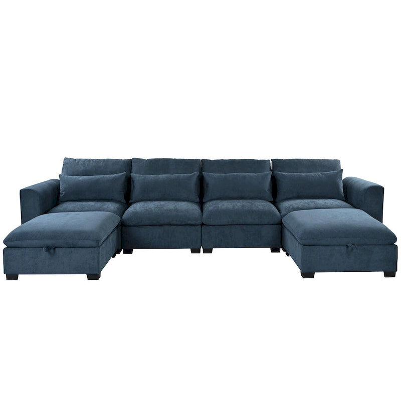Canapé d'angle modulaire en U avec deux poufs