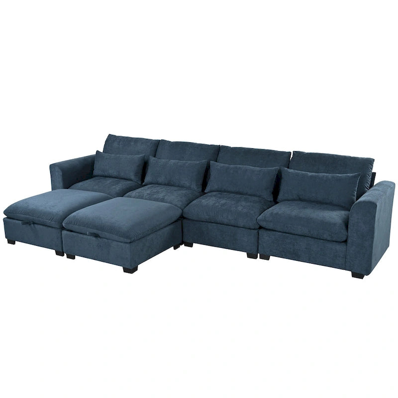 Canapé d'angle modulaire en U avec deux poufs