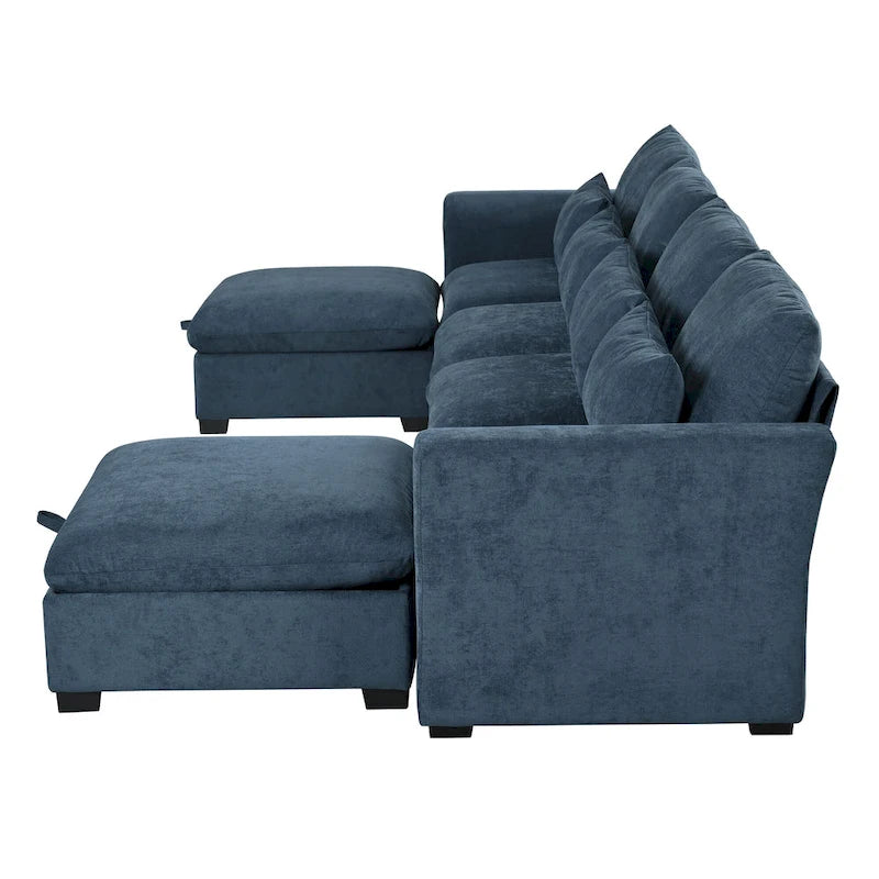 Canapé d'angle modulaire en U avec deux poufs