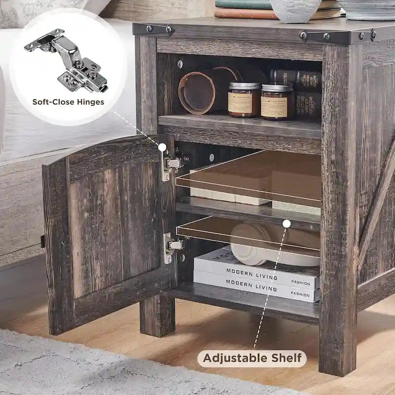 Table de chevet de ferme avec station de recharge, Table d'appoint en bois, Table de bout