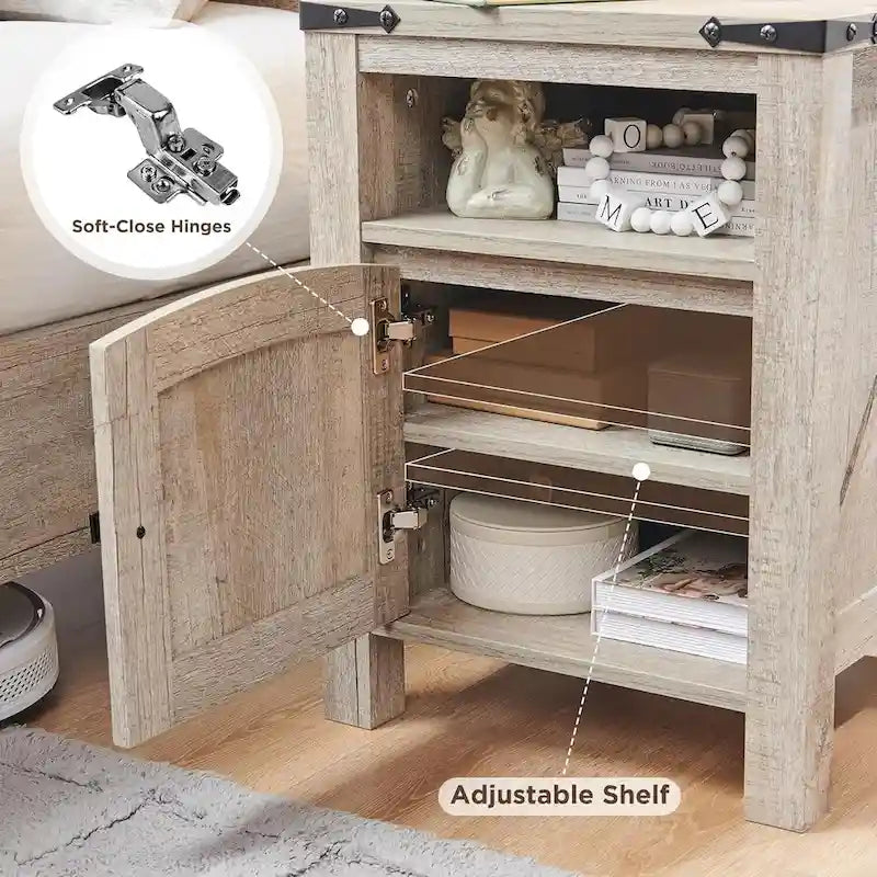 Table de chevet de ferme avec station de recharge, Table d'appoint en bois, Table de bout