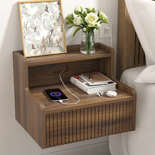 2 Tables de Chevet Flottantes Modernes pour Chambre à Coucher avec Tiroir de Rangement et Étagère Ouverte