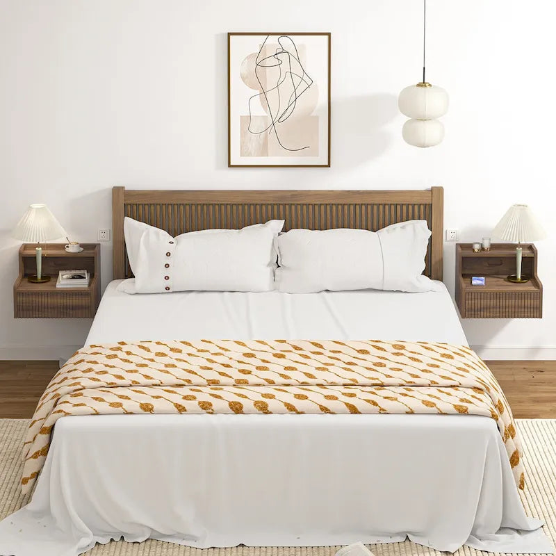 2 Tables de Chevet Flottantes Modernes pour Chambre à Coucher avec Tiroir de Rangement et Étagère Ouverte