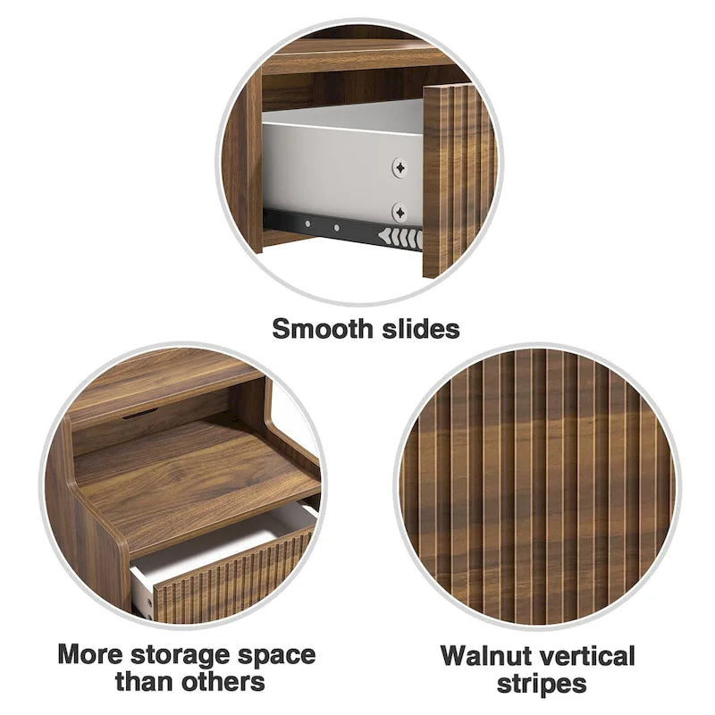 2 Tables de Chevet Flottantes Modernes pour Chambre à Coucher avec Tiroir de Rangement et Étagère Ouverte