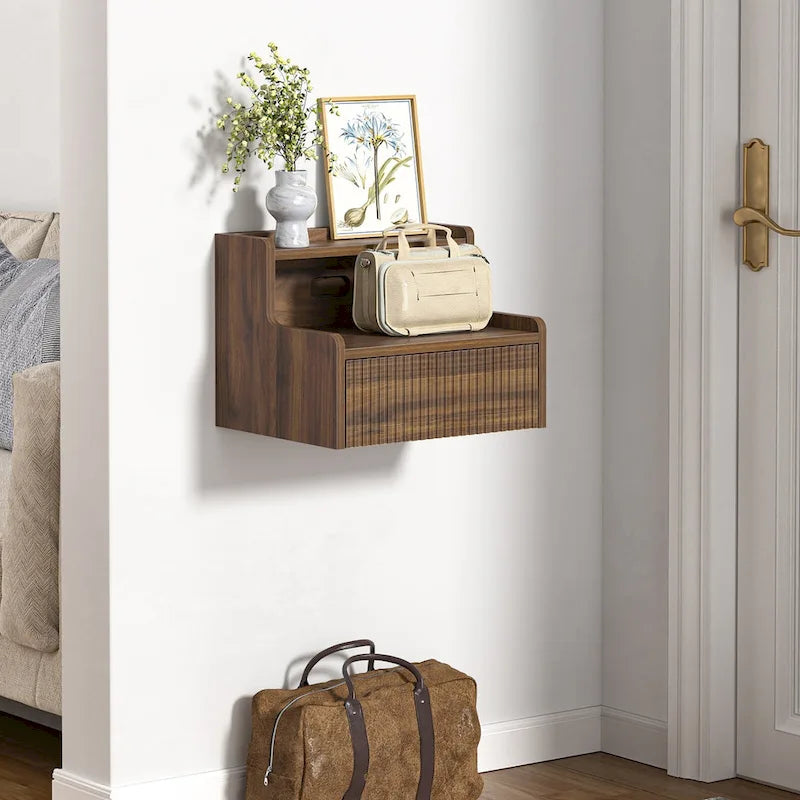 2 Tables de Chevet Flottantes Modernes pour Chambre à Coucher avec Tiroir de Rangement et Étagère Ouverte