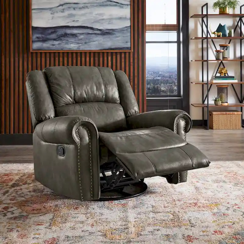Fauteuil inclinable pivotant en microfibre lustrée avec clous de tapissier et fonction de glissement