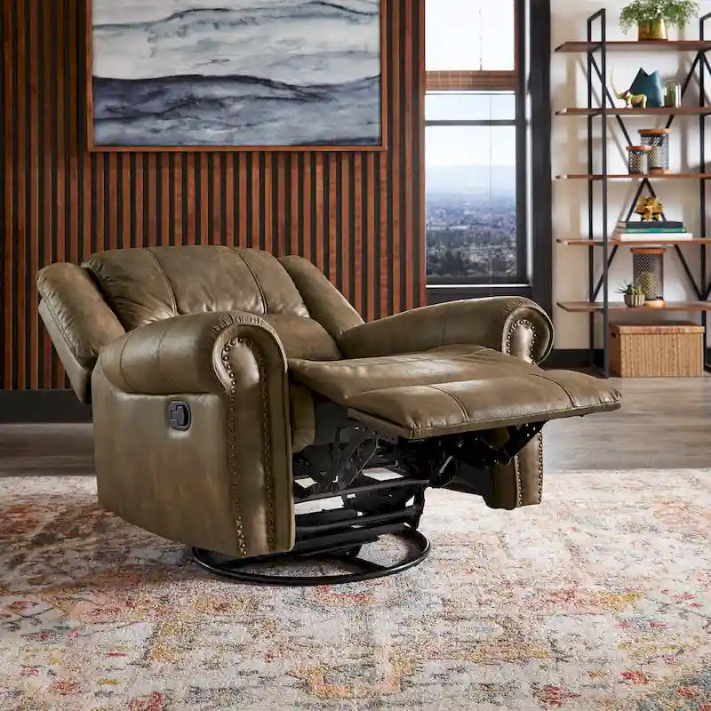 Fauteuil inclinable pivotant en microfibre lustrée avec clous de tapissier et fonction de glissement