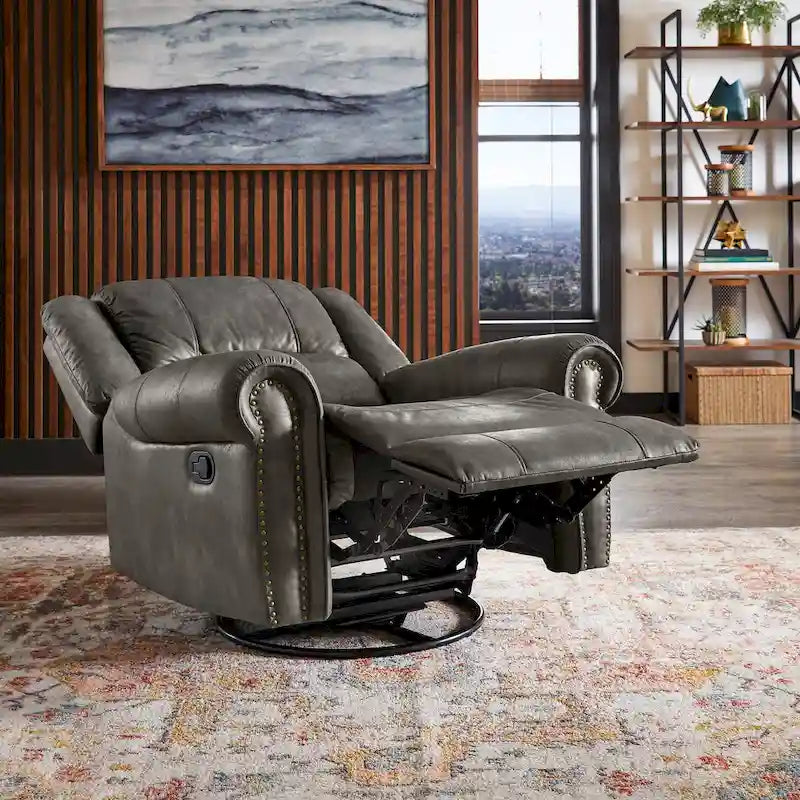 Fauteuil inclinable pivotant en microfibre lustrée avec clous de tapissier et fonction de glissement