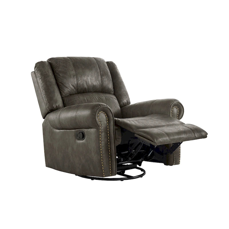 Fauteuil inclinable pivotant en microfibre lustrée avec clous de tapissier et fonction de glissement