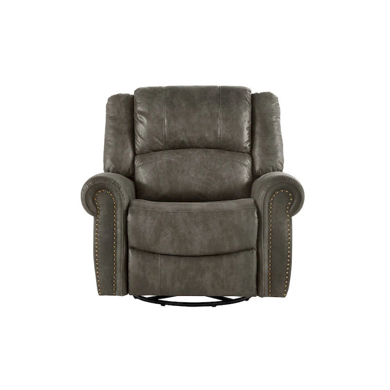 Fauteuil inclinable pivotant en microfibre lustrée avec clous de tapissier et fonction de glissement