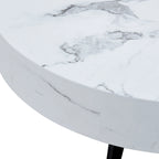 Table basse ronde moderne avec motif marbre, pieds en métal noir et pieds réglables, pour salon