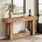 Table console en bois de 63 po, Table d'entrée de style campagnard à 2 niveaux