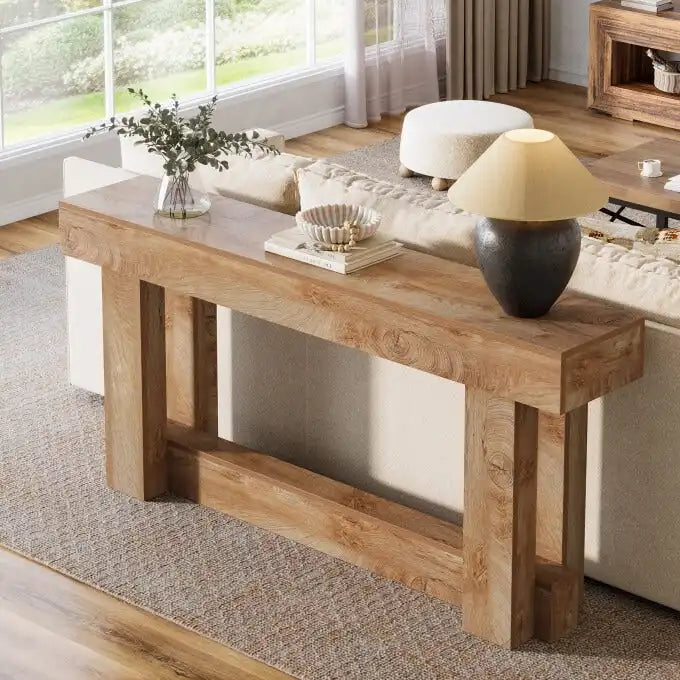Table console en bois de 63 po, Table d'entrée de style campagnard à 2 niveaux