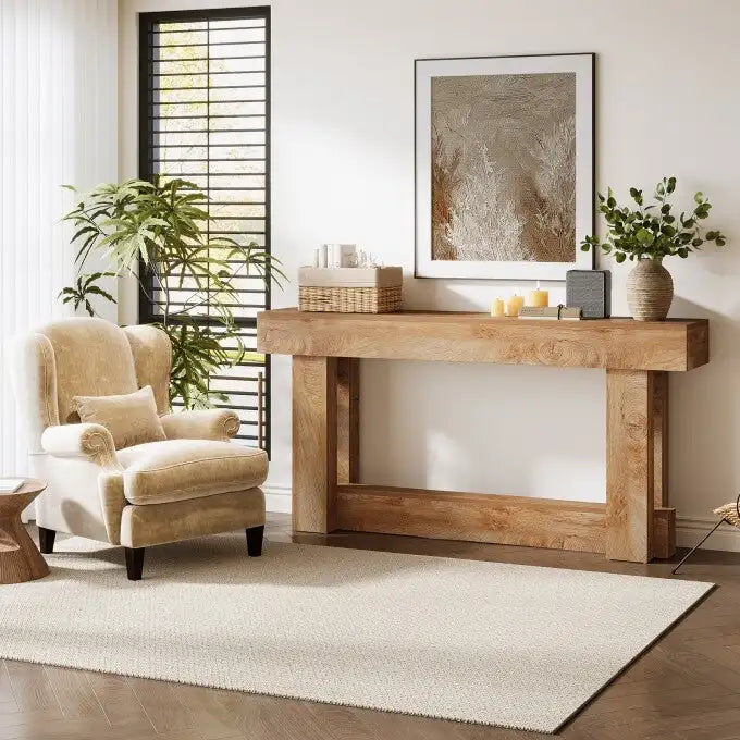 Table console en bois de 63 po, Table d'entrée de style campagnard à 2 niveaux