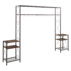 Cadre de lit Queen en métal marron rustique, tête de lit avec 2 tables de chevet et bibliothèque