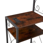 Cadre de lit Queen en métal marron rustique, tête de lit avec 2 tables de chevet et bibliothèque