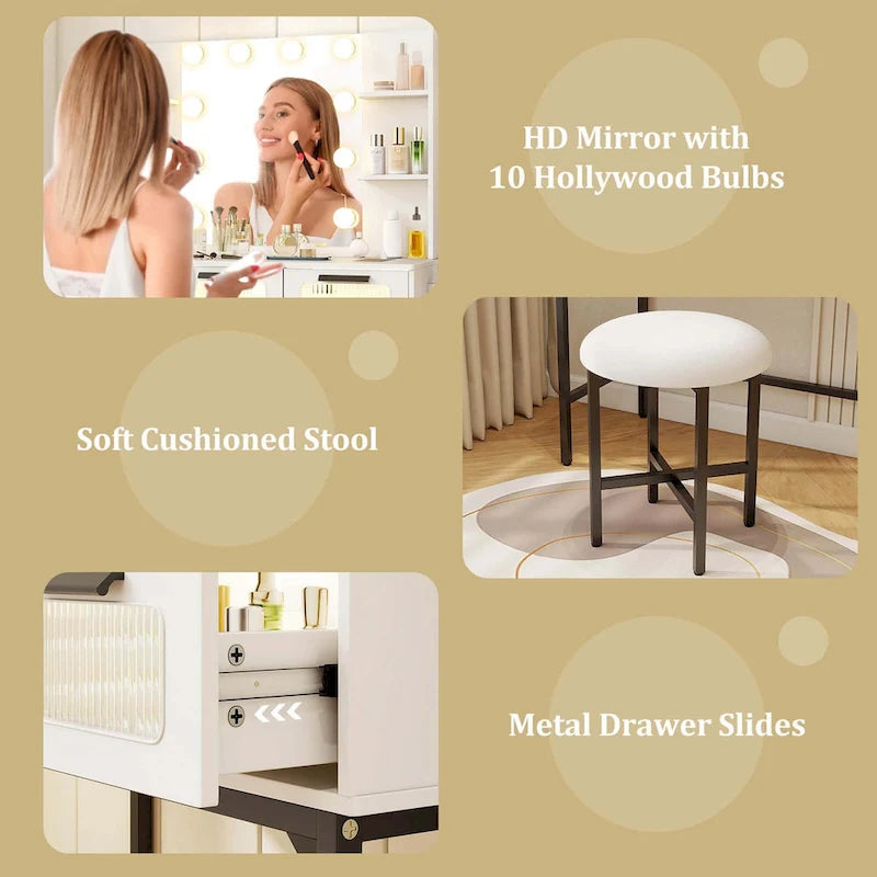 Coiffeuse avec miroir Hollywood et lumières 3 couleurs