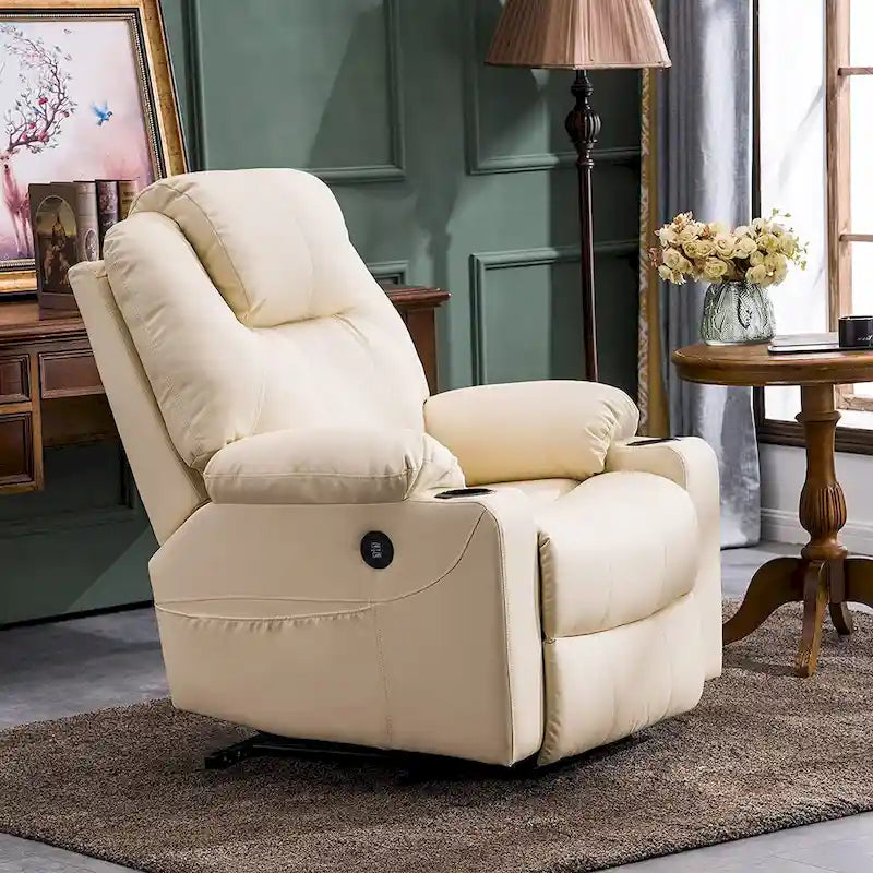 Fauteuil inclinable électrique avec massage et chaleur, 3 positions, ports USB, similicuir