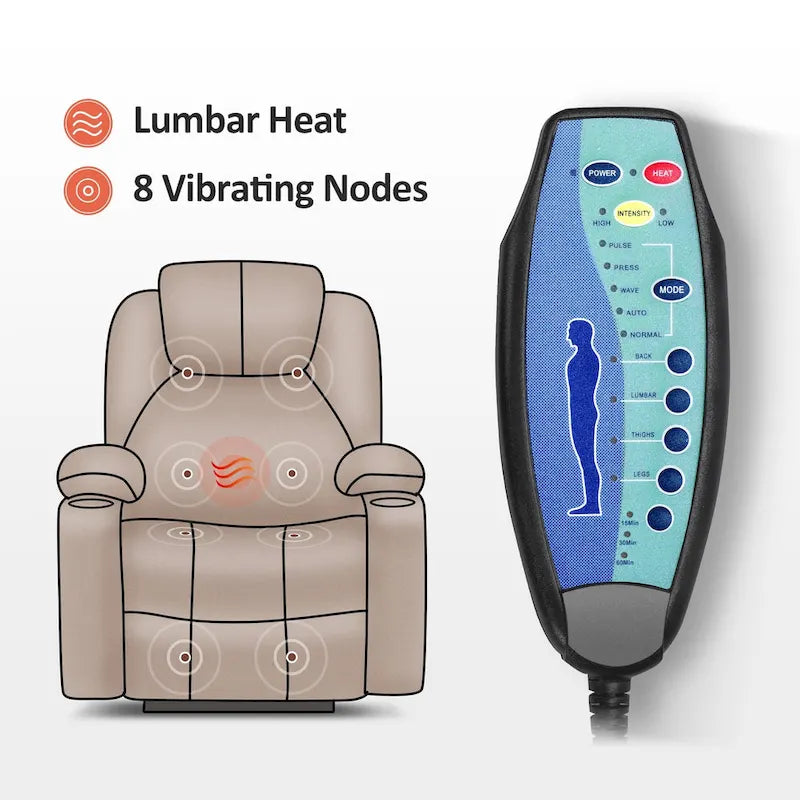 Fauteuil inclinable électrique avec massage et chaleur, 3 positions, ports USB, similicuir