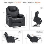 Fauteuil inclinable électrique avec massage et chaleur, 3 positions, ports USB, similicuir