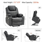 Fauteuil inclinable électrique avec massage et chaleur, 3 positions, ports USB, similicuir