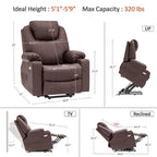 Fauteuil inclinable électrique avec massage et chaleur, 3 positions, ports USB, similicuir