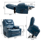 Fauteuil inclinable releveur surdimensionné en cuir PU avec massage, chauffage lombaire, porte-gobelet, inclinaison à plat 180°